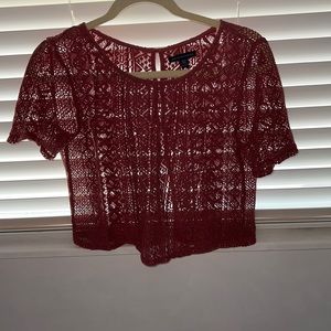 American Eagle Outfitters Red Sheer Cropped Blouse Buttons Down The Back size XS